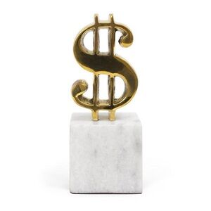 Jonathan Adler Brass and Marble Money Sign Sculpture